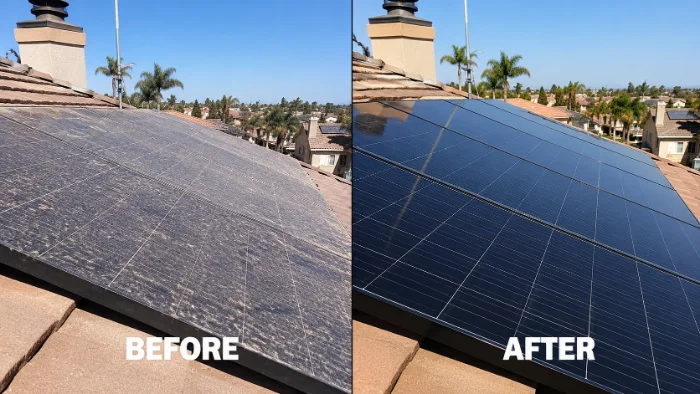 Solar panel cleaning before and after
